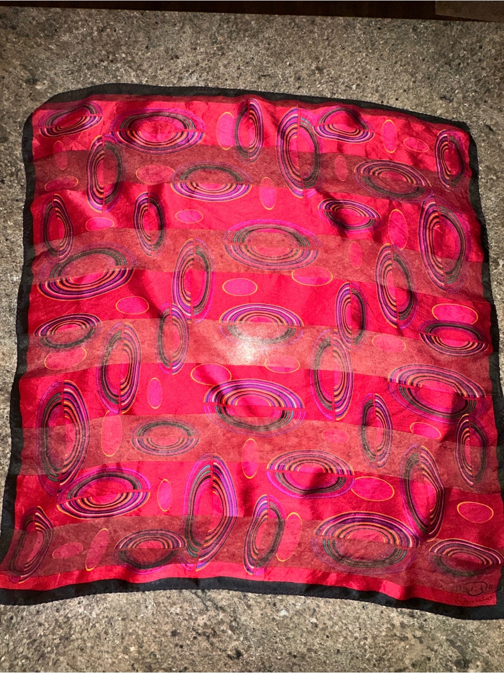Vintage Oscar de la Renta Silk Scarf with Black Trim